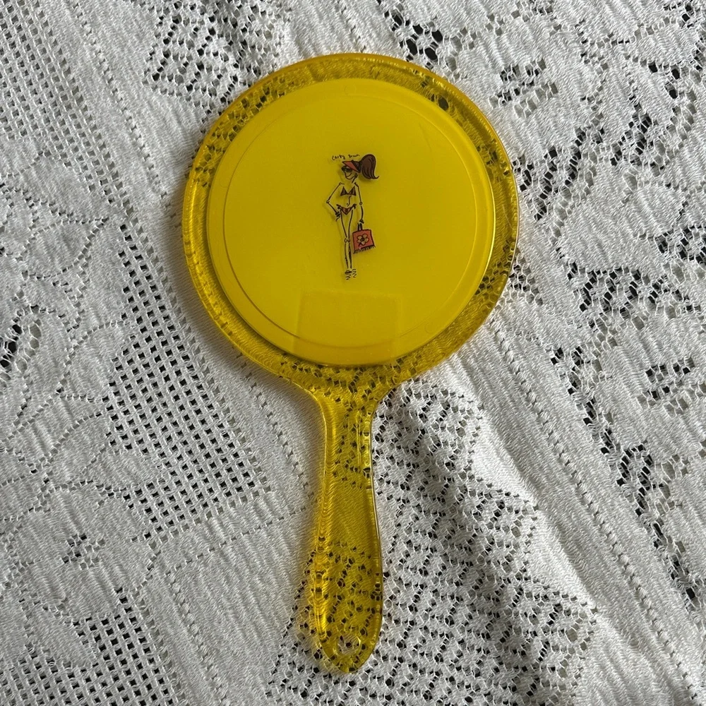 VTG Yellow Hand Mirror by Carley Brown with Retro Girl Illustration